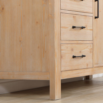 Vinnova, León 60in. Free-standing Double Bathroom Vanity in Fir Wood Brown with Composite top in Lightning White