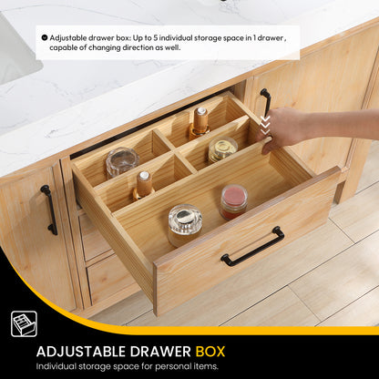 Vinnova, León 60in. Free-standing Double Bathroom Vanity in Fir Wood Brown with Composite top in Lightning White