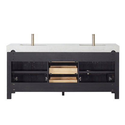 Vinnova, León 72in. Free-standing Double Bathroom Vanity in Fir Wood Black with Composite top in Lightning White