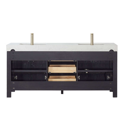 Vinnova, León 72in. Free-standing Double Bathroom Vanity in Fir Wood Black with Composite top in Lightning White