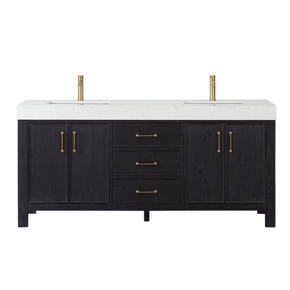 Vinnova, León 72in. Free-standing Double Bathroom Vanity in Fir Wood Black with Composite top in Lightning White
