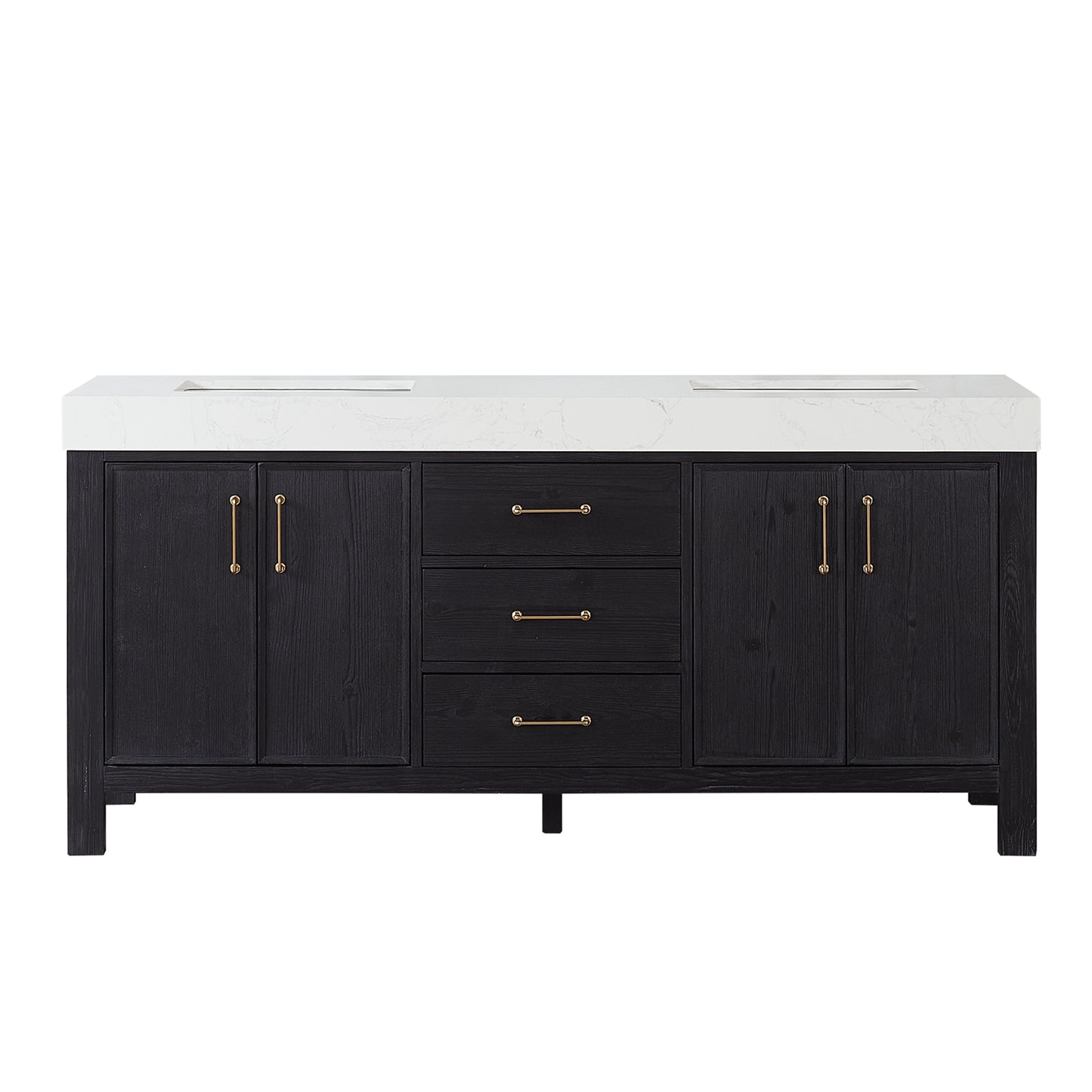 Vinnova, León 72in. Free-standing Double Bathroom Vanity in Fir Wood Black with Composite top in Lightning White
