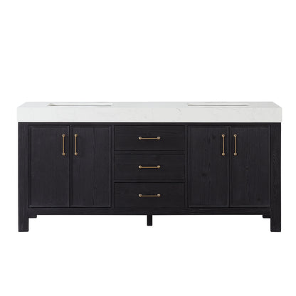 Vinnova, León 72in. Free-standing Double Bathroom Vanity in Fir Wood Black with Composite top in Lightning White