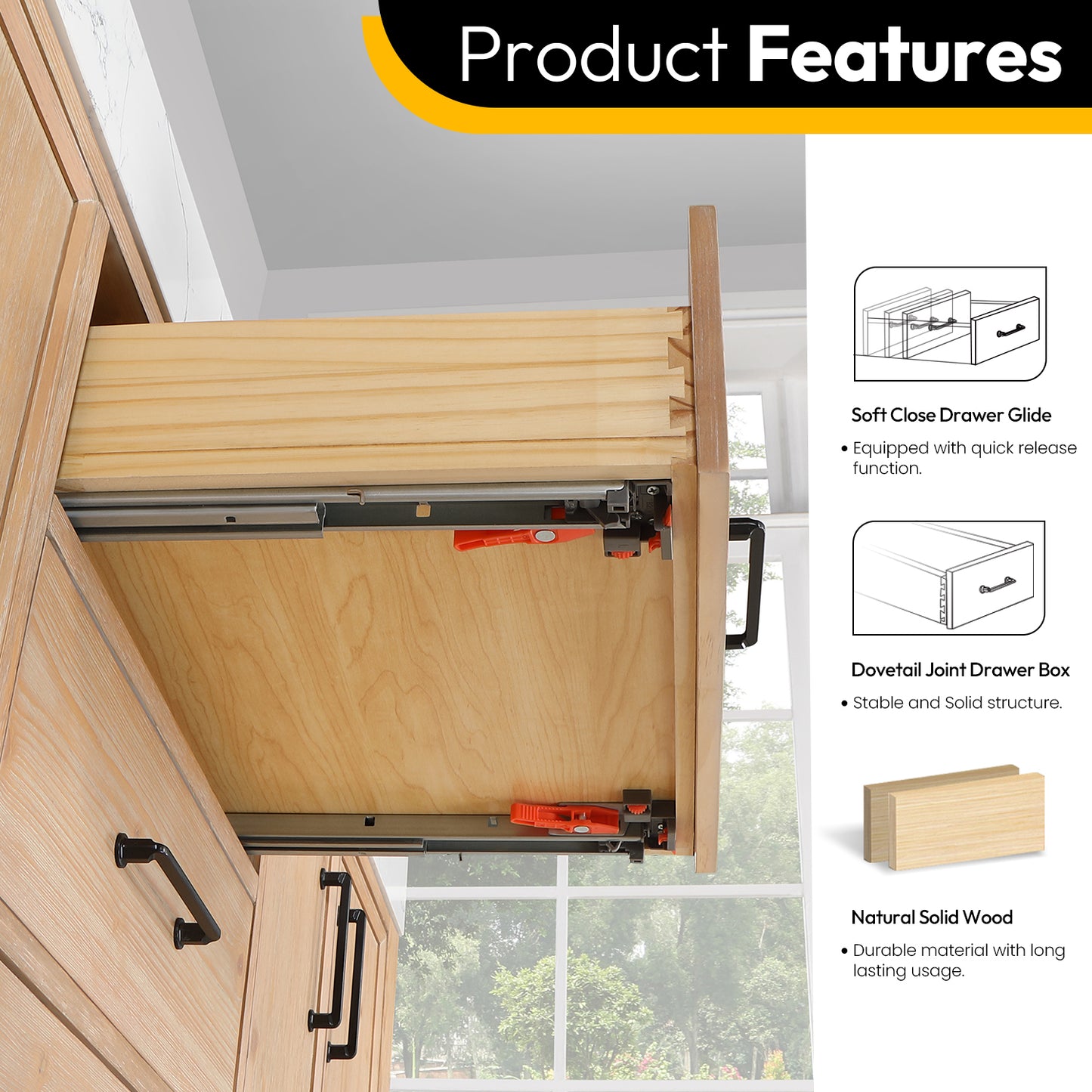 Vinnova, León 72in. Free-standing Double Bathroom Vanity in Fir Wood Brown with Composite top in Lightning White