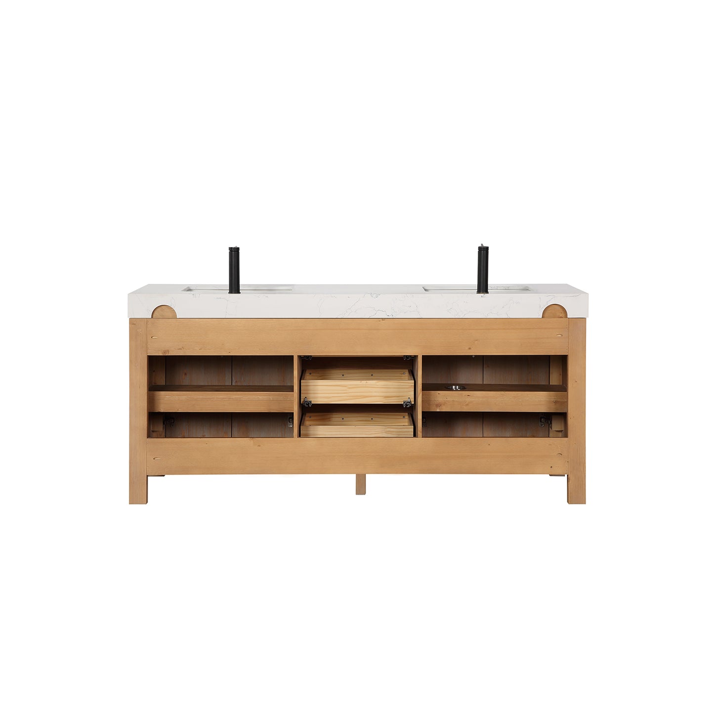 Vinnova, León 72in. Free-standing Double Bathroom Vanity in Fir Wood Brown with Composite top in Lightning White and Mirror