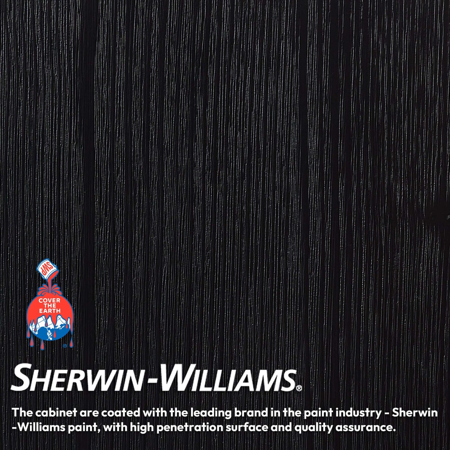Black textured surface with Sherwin-Williams logo and text about paint quality assurance.