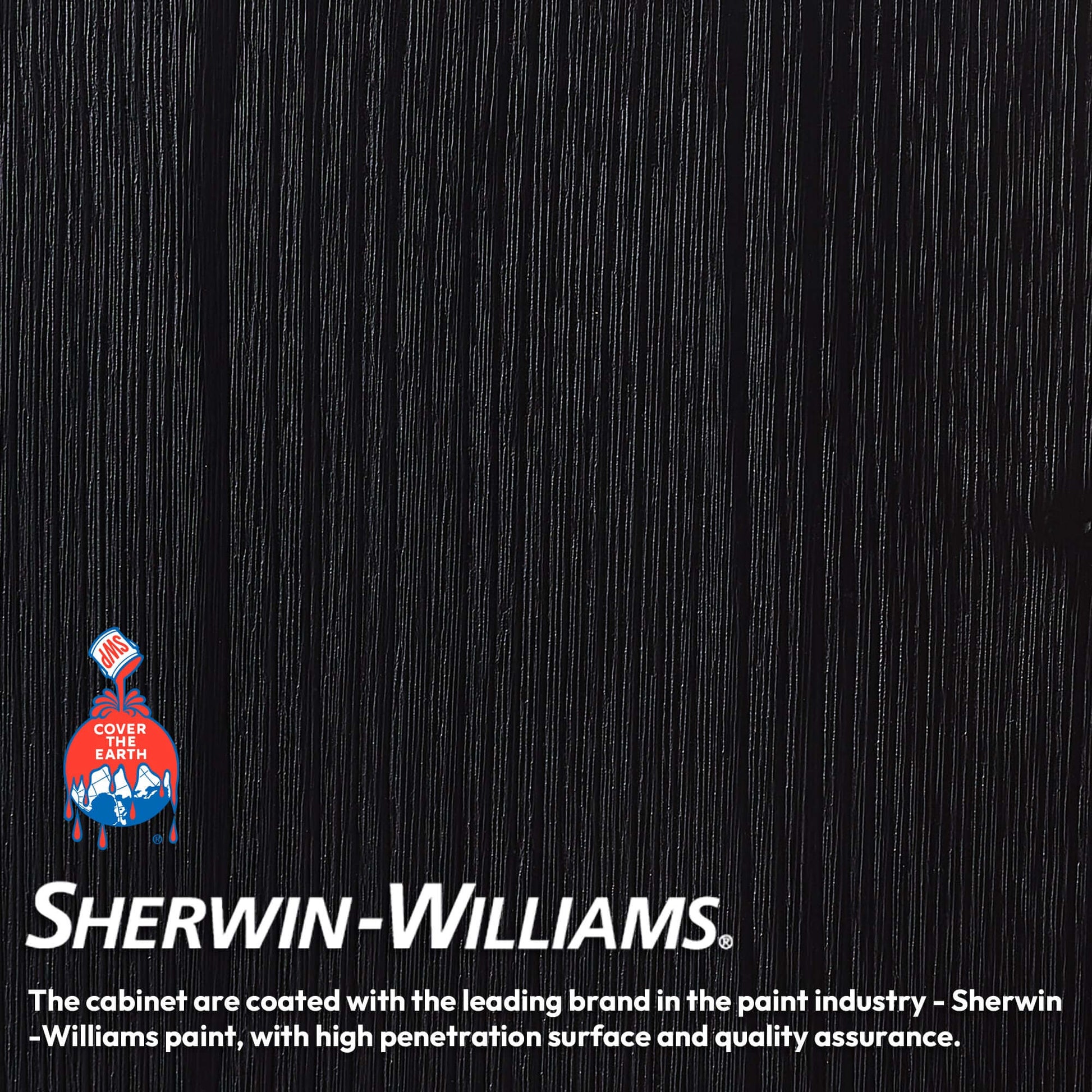 Black textured surface with Sherwin-Williams logo and text about paint quality assurance.