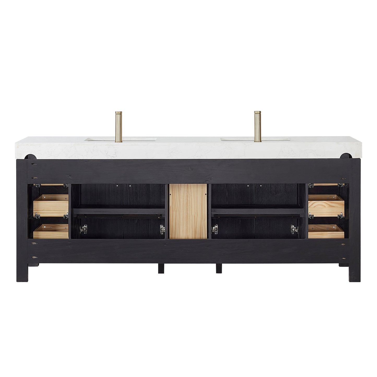 Vinnova, León 84in. Free-standing Double Bathroom Vanity in Fir Wood Black with Composite top in Lightning White