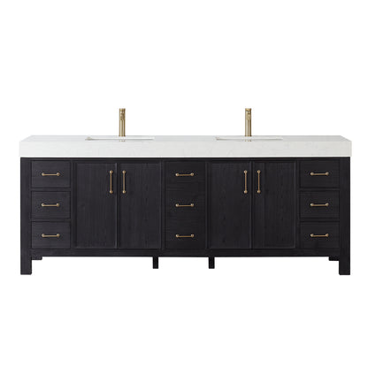 Vinnova, León 84in. Free-standing Double Bathroom Vanity in Fir Wood Black with Composite top in Lightning White