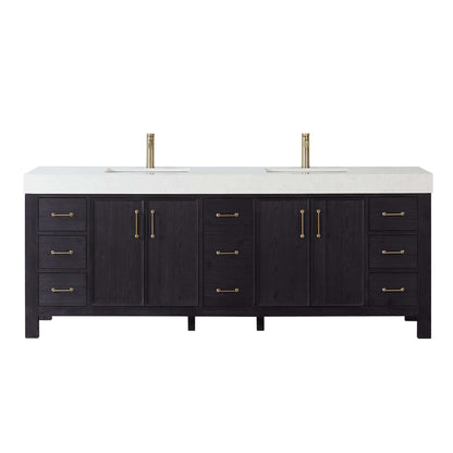 Vinnova, León 84in. Free-standing Double Bathroom Vanity in Fir Wood Black with Composite top in Lightning White
