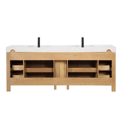 Vinnova, León 84in. Free-standing Double Bathroom Vanity in Fir Wood Brown with Composite top in Lightning White