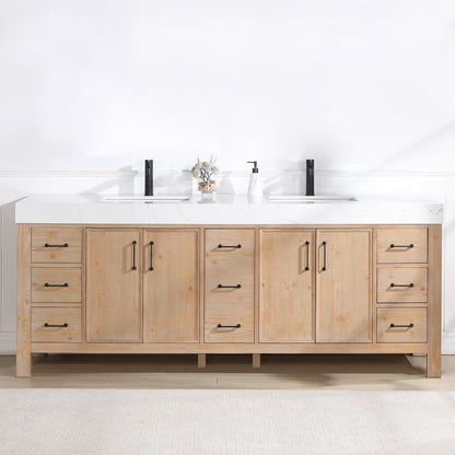 Vinnova, León 84in. Free-standing Double Bathroom Vanity in Fir Wood Brown with Composite top in Lightning White