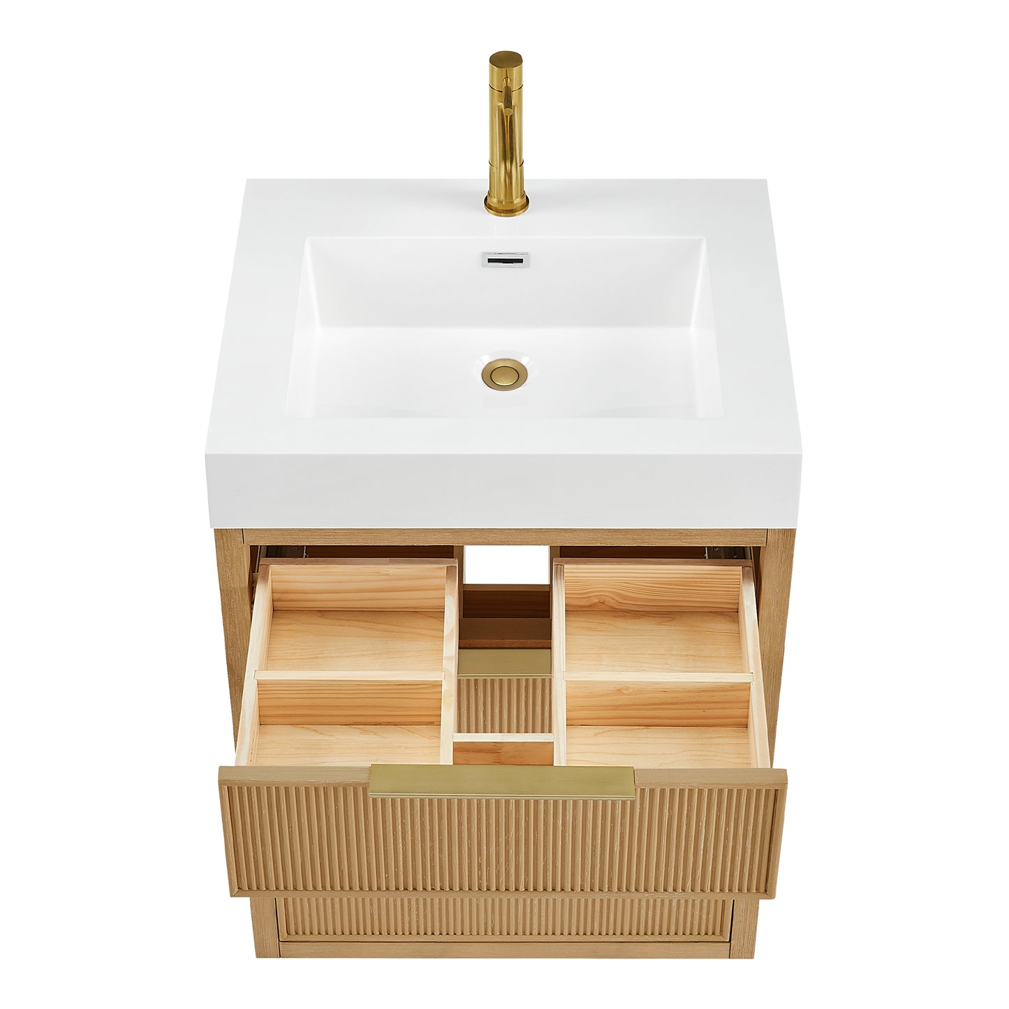 Vinnova, Hohhot 24" Free-standing Single Bath Vanity in Washed Ash Grey with White Integrated Stone Sink Top
