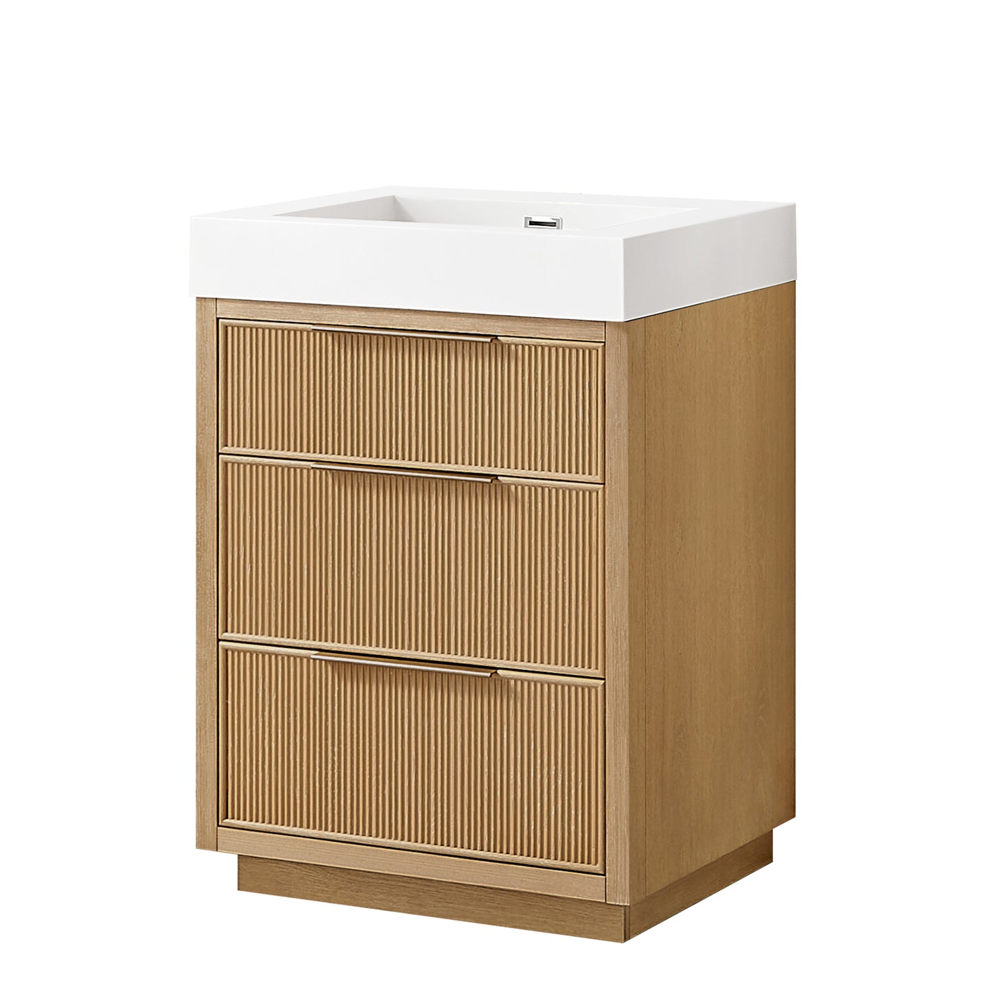 Vinnova, Hohhot 24" Free-standing Single Bath Vanity in Washed Ash Grey with White Integrated Stone Sink Top