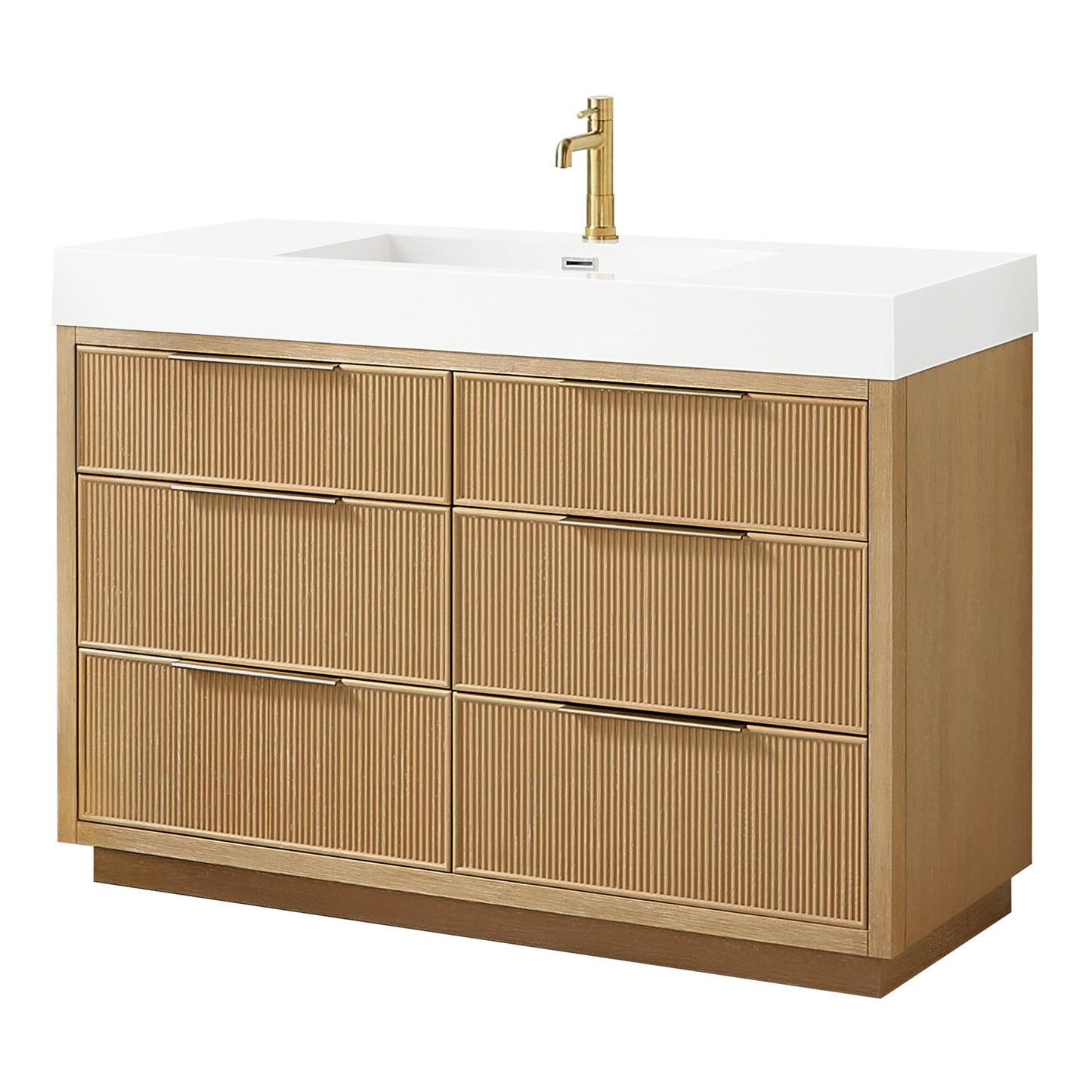 Vinnova, Hohhot 48" Free-standing Single Bath Vanity in Washed Ash Grey with White Integrated Stone Sink Top