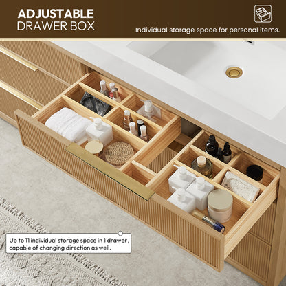 Vinnova, Hohhot 60M" Free-standing Double Bath Vanity in Washed Ash Grey with White Integrated Stone Sink Top