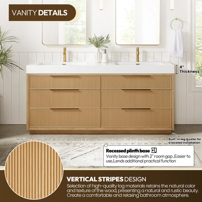 Vinnova, Hohhot 72" Free-standing Double Bath Vanity in Washed Ash Grey with White Integrated Stone Sink Top