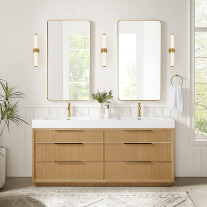 Vinnova, Hohhot 72" Free-standing Double Bath Vanity in Washed Ash Grey with White Integrated Stone Sink Top