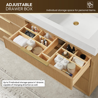Vinnova, Hohhot 72" Free-standing Double Bath Vanity in Washed Ash Grey with White Integrated Stone Sink Top