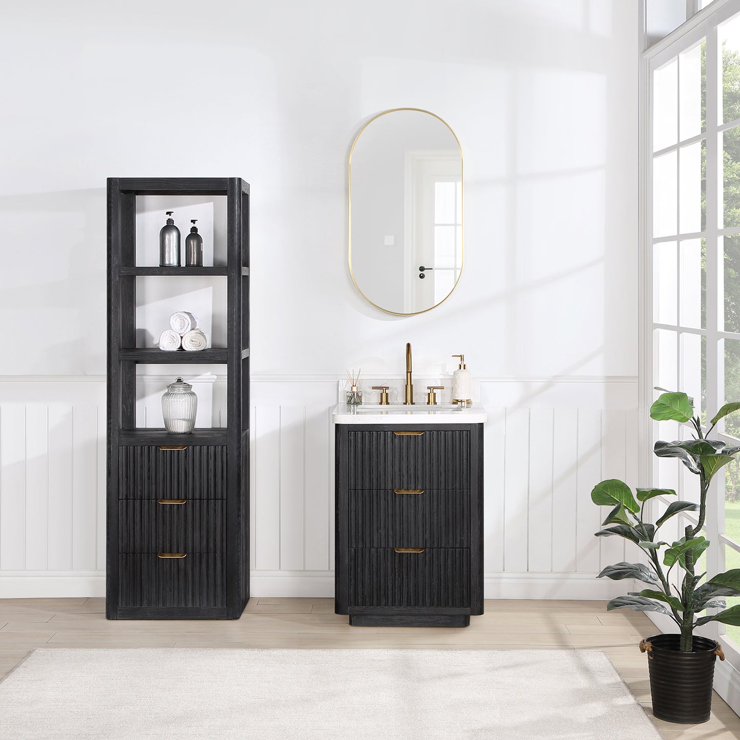 Vinnova, Cádiz 22in. Black Storage Cabinet with 3 Drawers 3 Shelves for Bathroom and Living Room