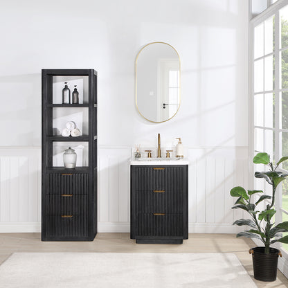 Vinnova, Cádiz 22in. Black Storage Cabinet with 3 Drawers 3 Shelves for Bathroom and Living Room