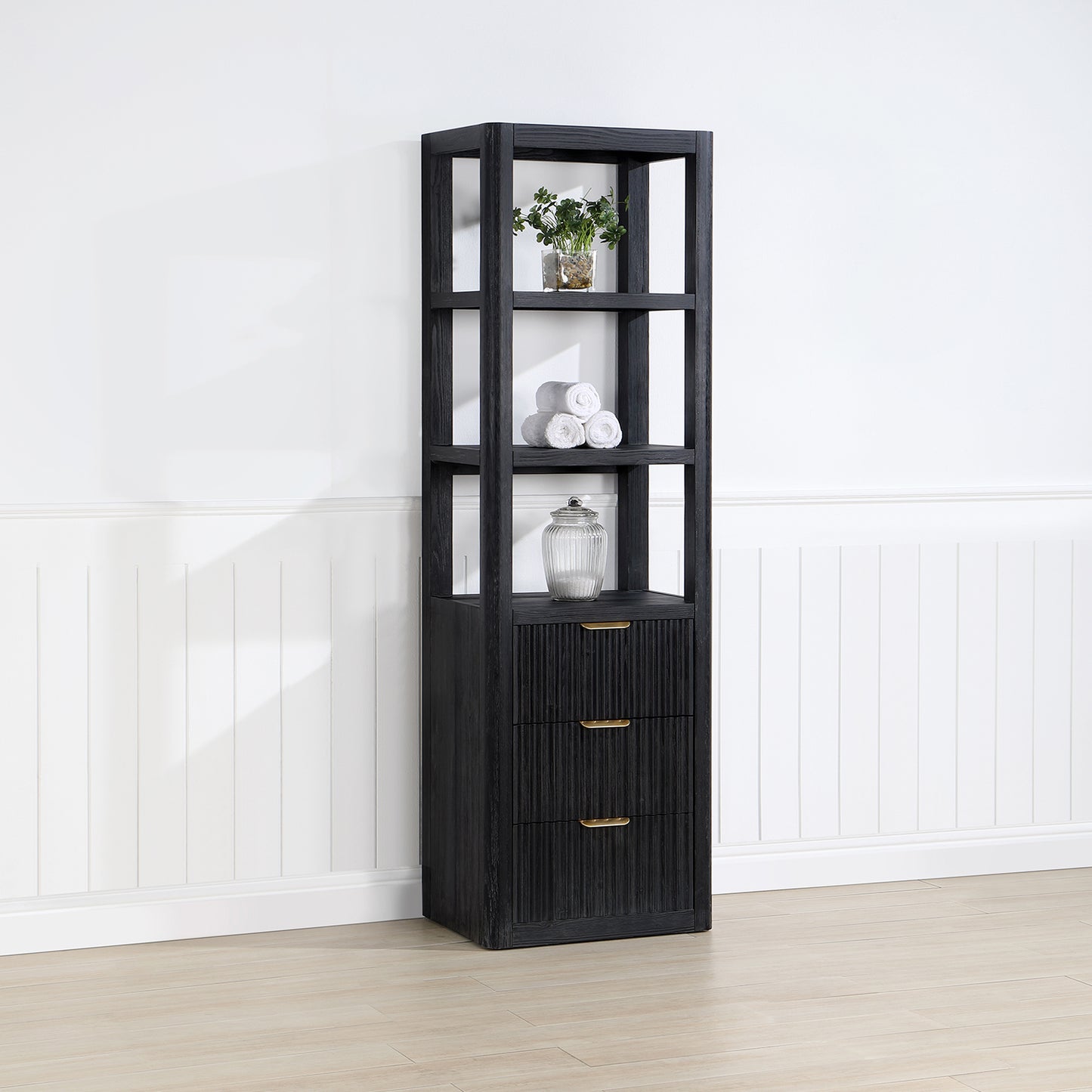 Vinnova, Cádiz 22in. Black Storage Cabinet with 3 Drawers 3 Shelves for Bathroom and Living Room