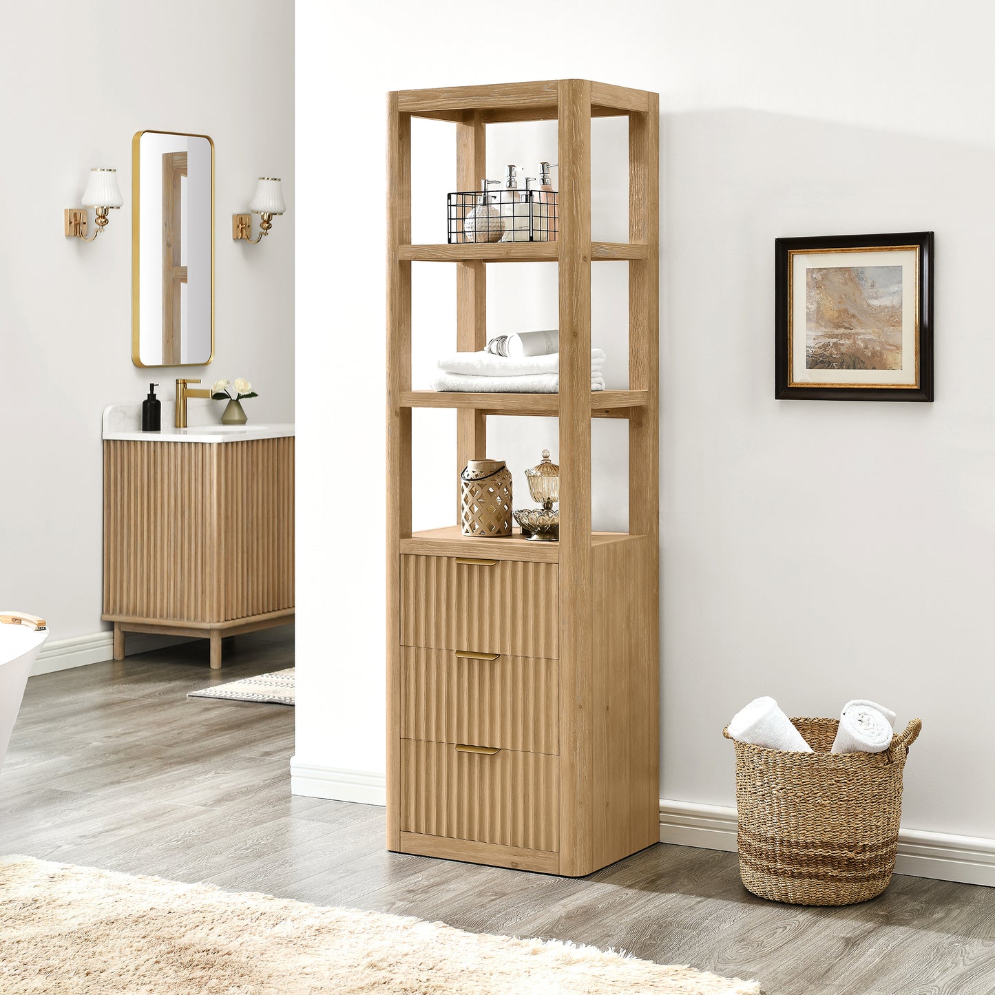 Vinnova, Cádiz 22in. Grey Storage Cabinet with 3 Drawers 3 Shelves for Bathroom and Living Room
