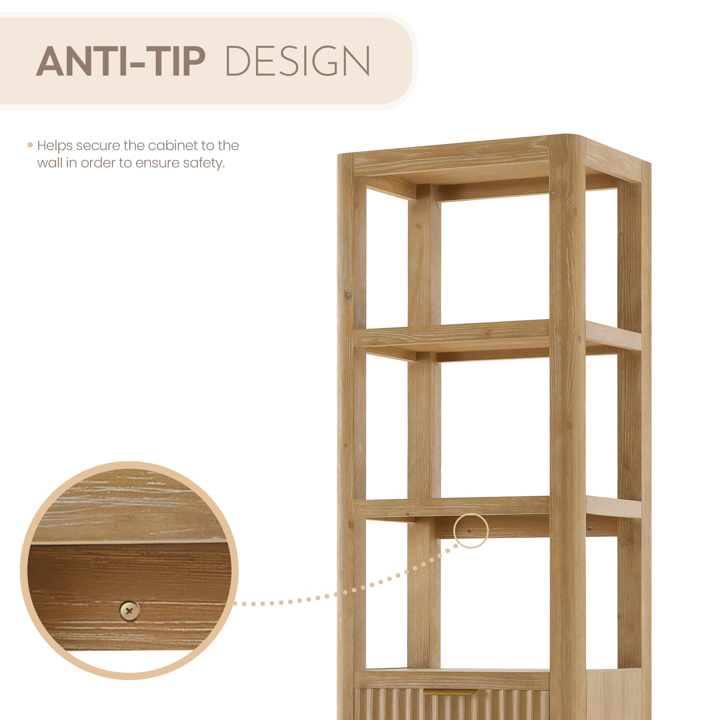 Vinnova, Cádiz 22in. Grey Storage Cabinet with 3 Drawers 3 Shelves for Bathroom and Living Room