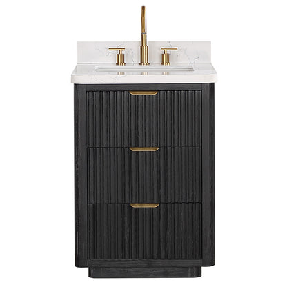 Vinnova, Cádiz 24in. Free-standing Single Bathroom Vanity in Fir Wood Black with Composite top in Lightning White