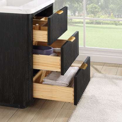 Vinnova, Cádiz 24in. Free-standing Single Bathroom Vanity in Fir Wood Black with Composite top in Lightning White