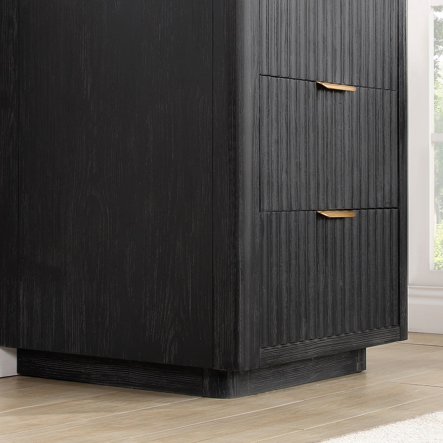 Vinnova, Cádiz 24in. Free-standing Single Bathroom Vanity in Fir Wood Black with Composite top in Lightning White