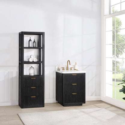 Vinnova, Cádiz 24in. Free-standing Single Bathroom Vanity in Fir Wood Black with Composite top in Lightning White