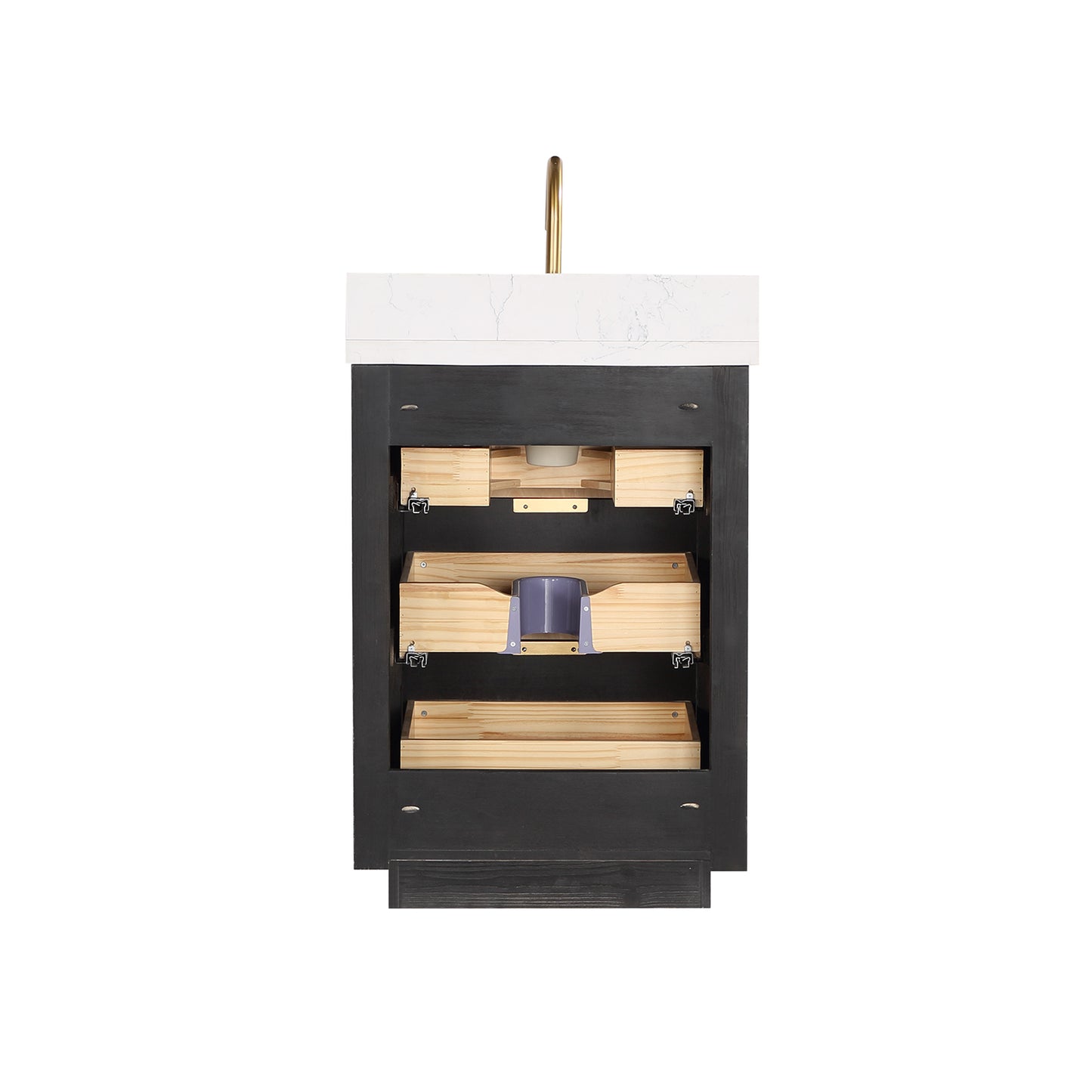Vinnova, Cádiz 24in. Free-standing Single Bathroom Vanity in Fir Wood Black with Composite top in Lightning White