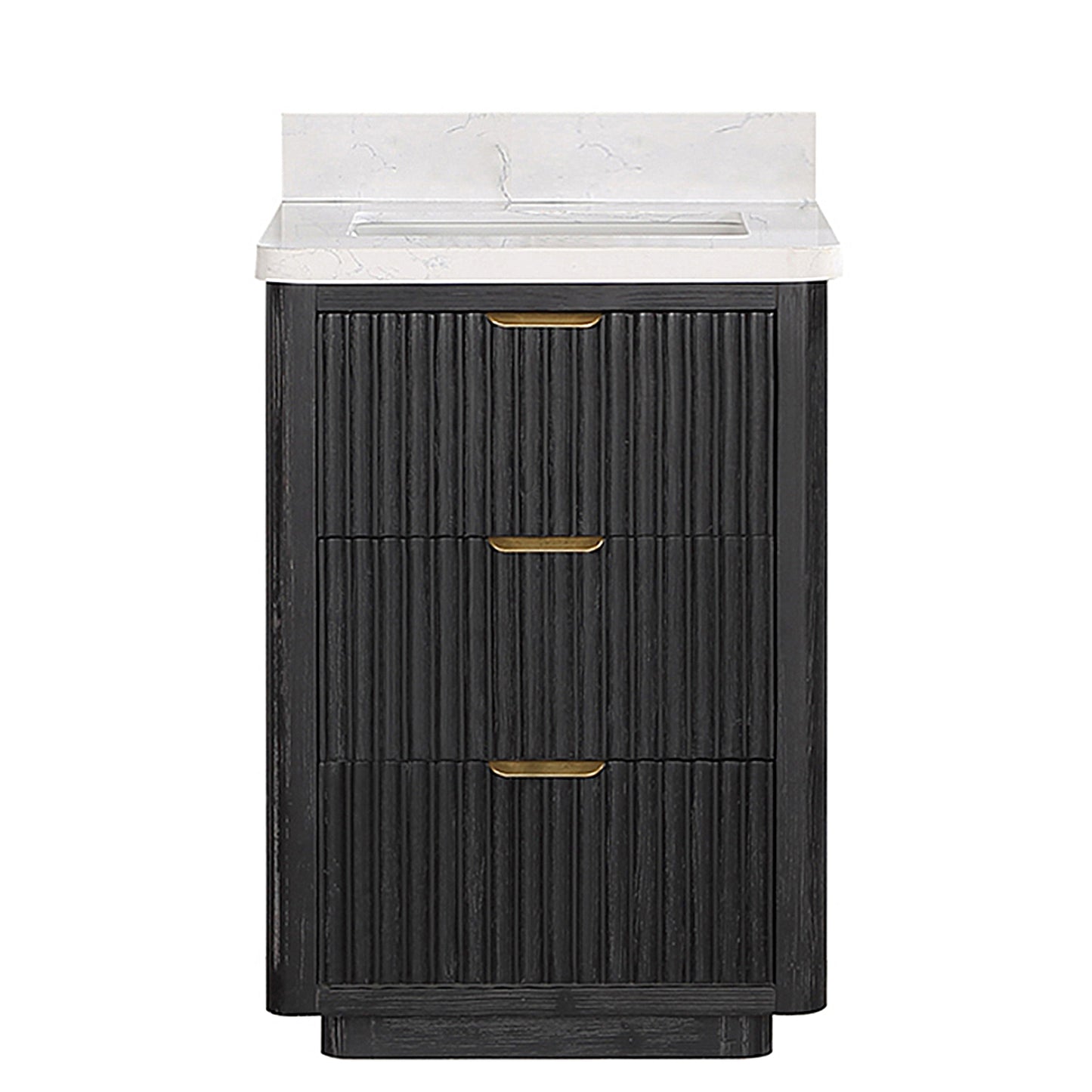 Vinnova, Cádiz 24in. Free-standing Single Bathroom Vanity in Fir Wood Black with Composite top in Lightning White