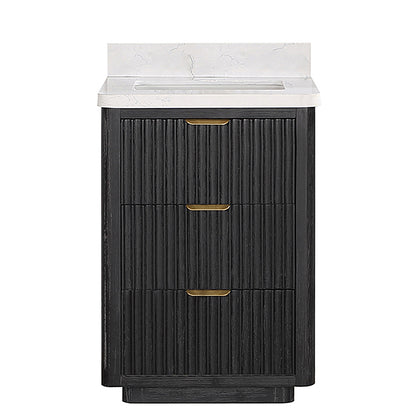 Vinnova, Cádiz 24in. Free-standing Single Bathroom Vanity in Fir Wood Black with Composite top in Lightning White
