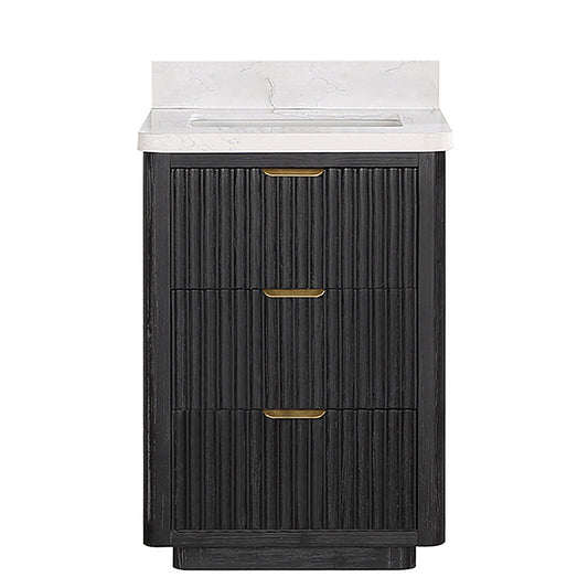 Vinnova, Cádiz 24in. Free-standing Single Bathroom Vanity in Fir Wood Black with Composite top in Lightning White