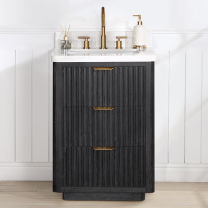 Vinnova, Cádiz 24in. Free-standing Single Bathroom Vanity in Fir Wood Black with Composite top in Lightning White