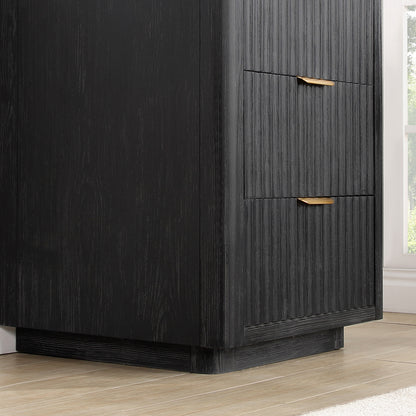 Vinnova, Cádiz 24in. Free-standing Single Bathroom Vanity in Fir Wood Black with Composite top in Lightning White and Mirror