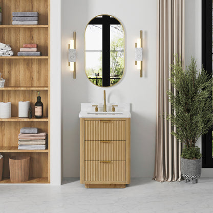 Vinnova, Cádiz 24in. Free-standing Single Bathroom Vanity in Washed Ash Grey with Composite top in Lightning White