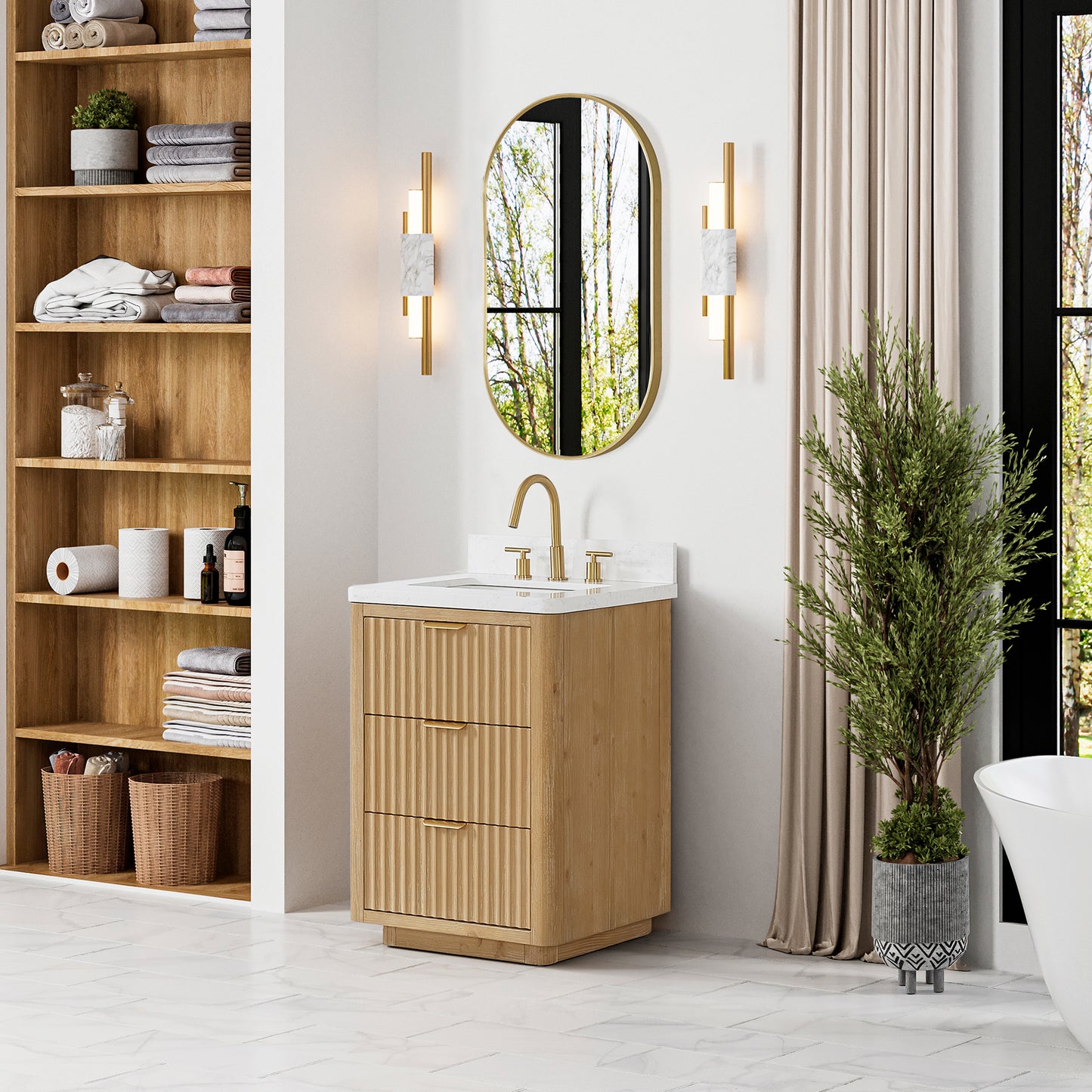 Vinnova, Cádiz 24in. Free-standing Single Bathroom Vanity in Washed Ash Grey with Composite top in Lightning White