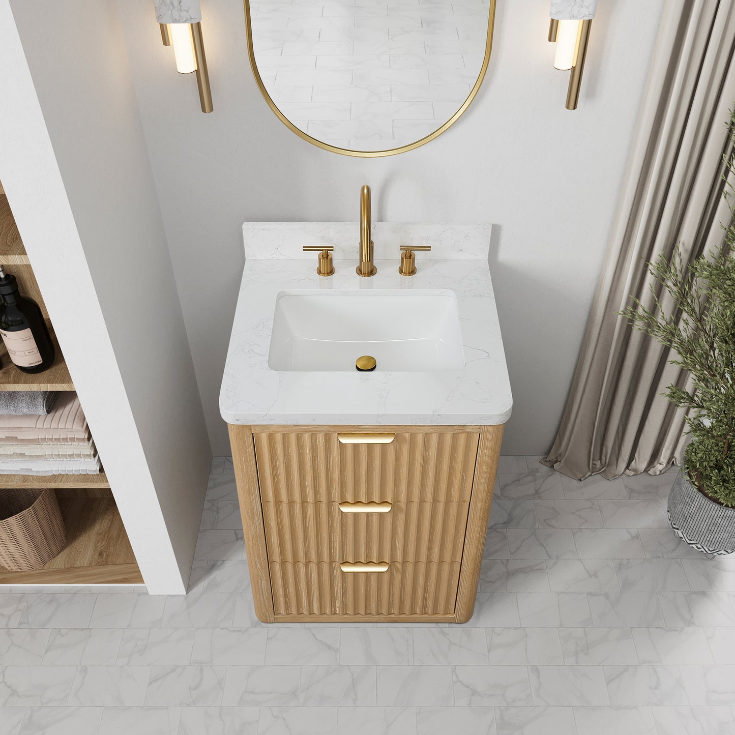 Vinnova, Cádiz 24in. Free-standing Single Bathroom Vanity in Washed Ash Grey with Composite top in Lightning White