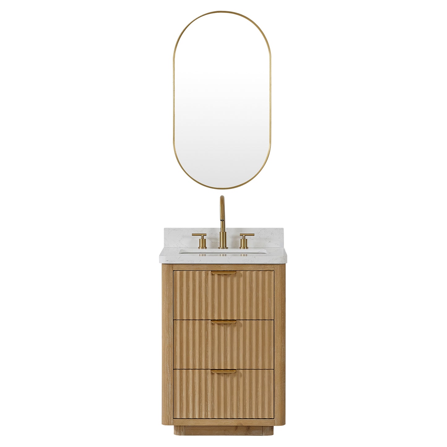 Vinnova, Cádiz 24in. Free-standing Single Bathroom Vanity in Washed Ash Grey with Composite top in Lightning White and Mirror