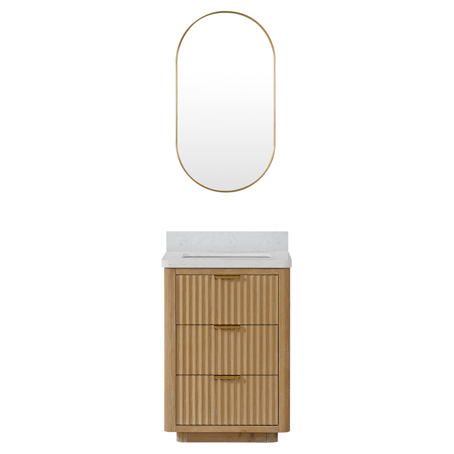 Vinnova, Cádiz 24in. Free-standing Single Bathroom Vanity in Washed Ash Grey with Composite top in Lightning White and Mirror