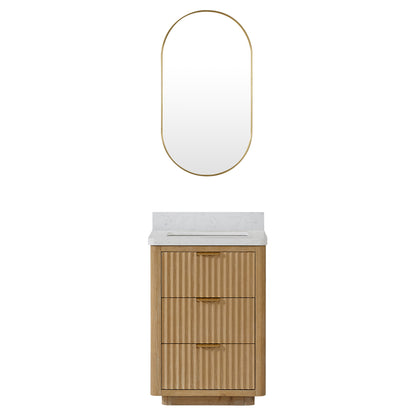 Vinnova, Cádiz 24in. Free-standing Single Bathroom Vanity in Washed Ash Grey with Composite top in Lightning White and Mirror