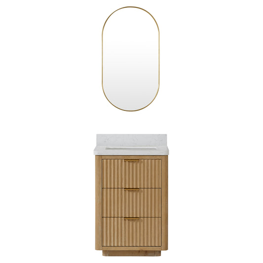 Vinnova, Cádiz 24in. Free-standing Single Bathroom Vanity in Washed Ash Grey with Composite top in Lightning White and Mirror