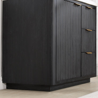 Vinnova, Cádiz 36in. Free-standing Single Bathroom Vanity in Washed Ash Grey with Composite top in Lightning White and Mirror