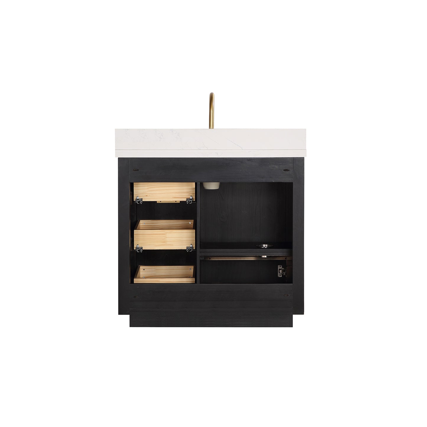 Vinnova, Cádiz 36in. Free-standing Single Bathroom Vanity in Washed Ash Grey with Composite top in Lightning White and Mirror
