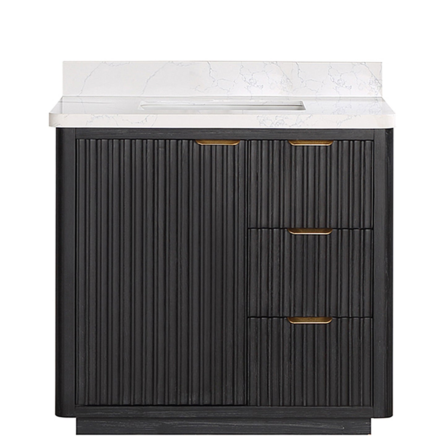 Vinnova, Cádiz 36in. Free-standing Single Bathroom Vanity in Washed Ash Grey with Composite top in Lightning White and Mirror
