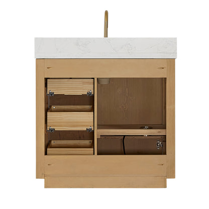 Vinnova, Cádiz 36in. Free-standing Single Bathroom Vanity in Washed Ash Grey with Composite top in Lightning White