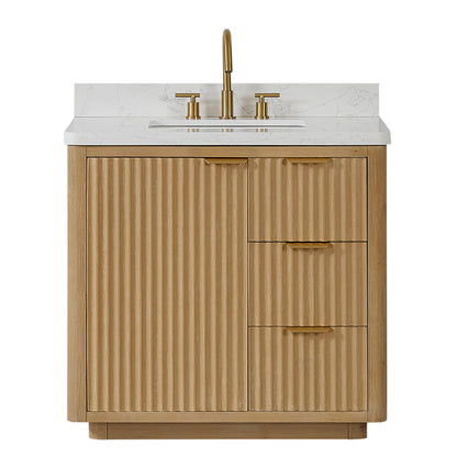 Vinnova, Cádiz 36in. Free-standing Single Bathroom Vanity in Washed Ash Grey with Composite top in Lightning White